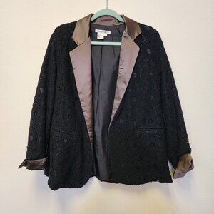 Winter Silks Jacket Blazer M Black Lace Crochet Silk Trim Vintage Office Career